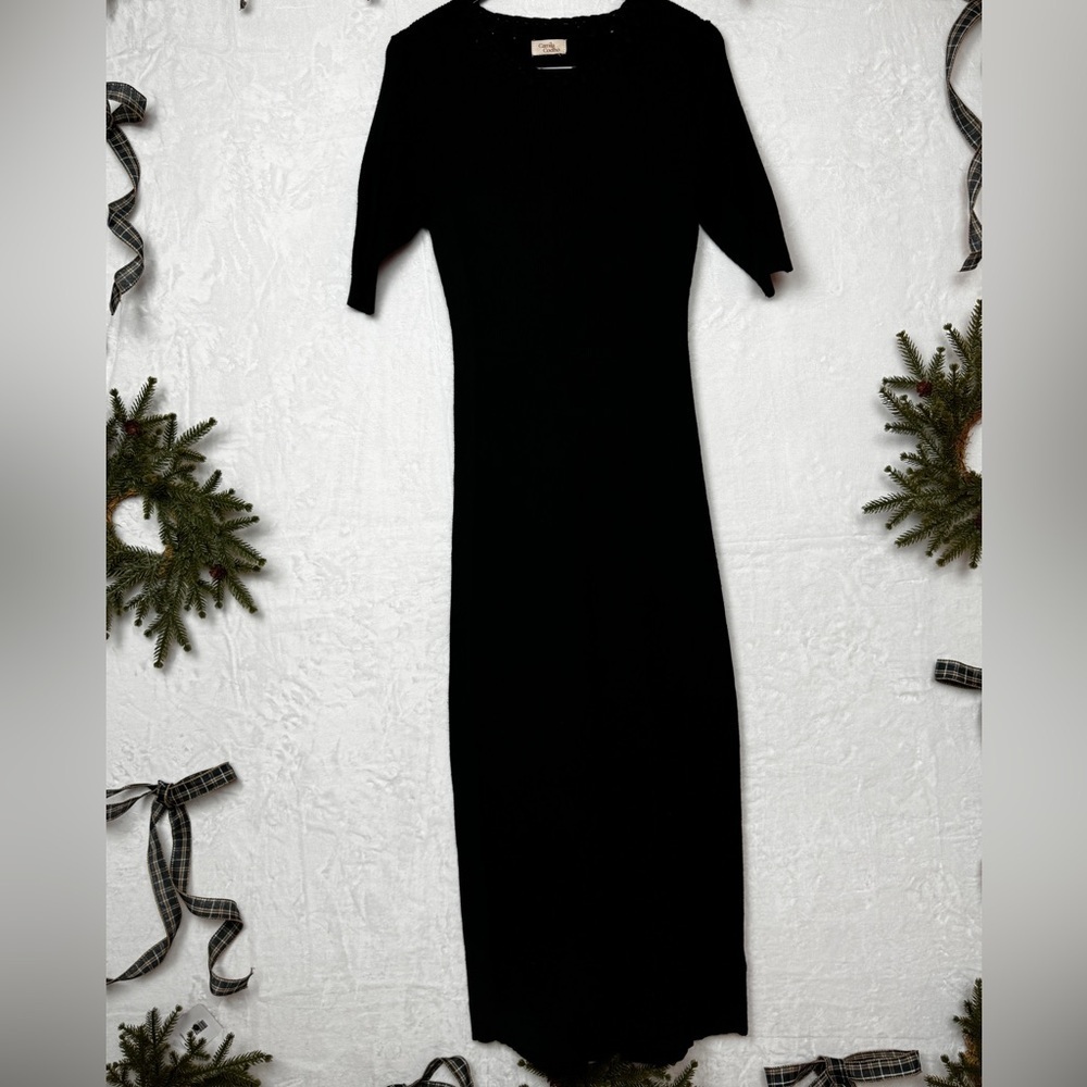 Camila Coelho Rayon Blend Minimal Clean  Sweater Dress Black Knitted 3/4 Sleeve